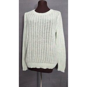 Talbots Women’s Open Knit Weave Chunky Sweater Mint Green White Size M‎ Cotton
